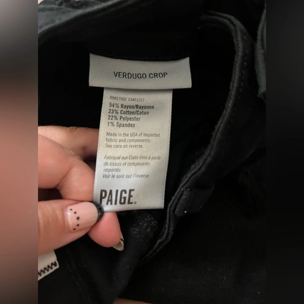 Paige Verdugo Crop Black Skinny Jeans Women’s Size 24 - Picture 6 of 7
